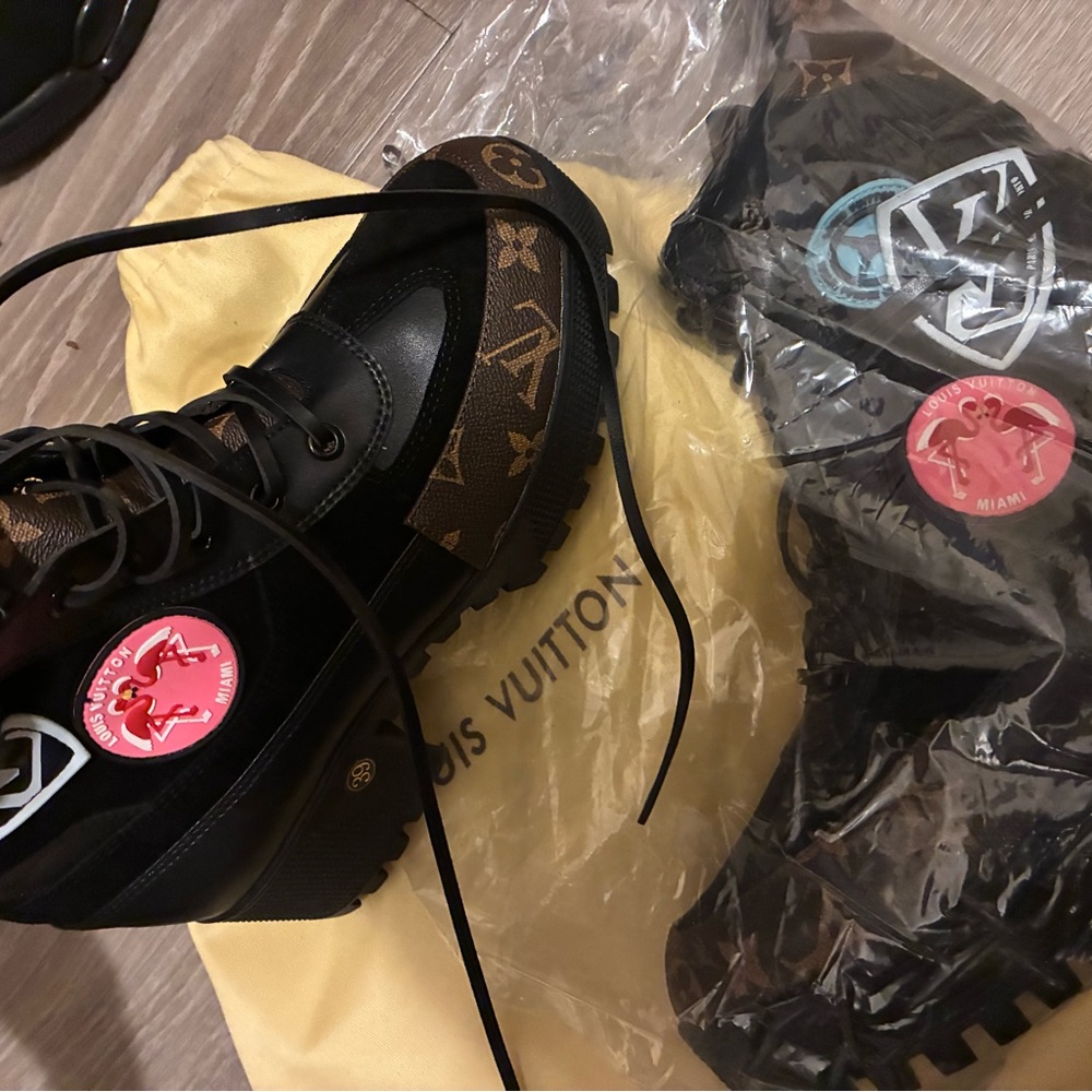 Louis Vuitton Black & Brown Monogram Lug-sole Boots
